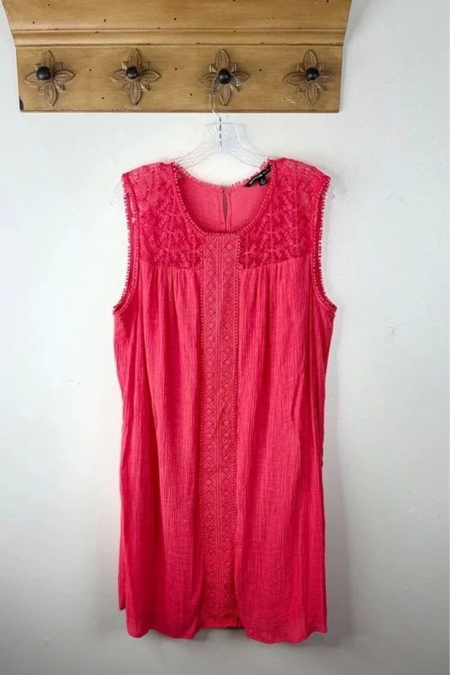Zac & Rachel Red Lace Trim Shift Dress Plus Size 1X Boho Crochet
